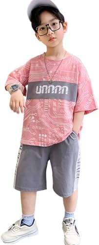 LIUZHONGQIN キッズ ボーイズ 男の子 半袖tシャツ2点セット 上下セットジャージ 半袖Tシャツ ショートパンツ 夏服 小学生 カジュアル かっこいい アウトドアスポーツ スウェット ルームウェア 総柄 通園通学