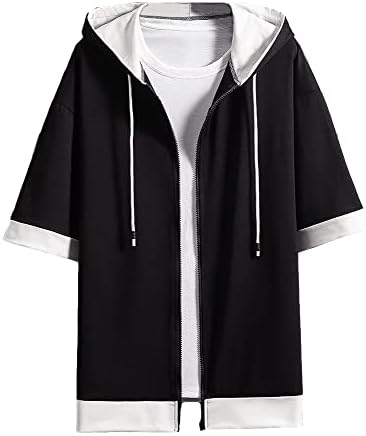 foveitaa Men's Summer Hoodie, T-shirt, Short Sleeve, Half Sleeve, Loose, Stylish, Large Size, Zip-up, Simple, Stylish, Big, Silhouette, Layering-Style, Hooded, Cool, Cardigan