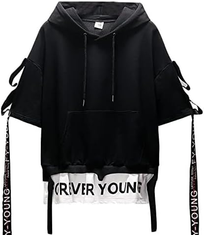 Sukinana パーカー 半袖 メンズ 夏服 大きいサイズ tシャツ フード付き インナー ヒップホップ プルオーバー 原宿風 韓国 スウェット 春夏