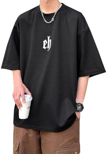 Yeecan Men's Summer T-Shirt, Short Sleeve, Loose, Large Sizes, Half Sleeves, Cool, Quick Drying, Popular, Casual, Fashion, Round Collar, Soft Touch, Comfortable Clothing