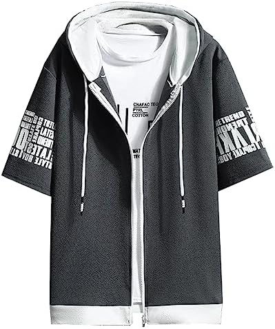 [KOTRBOY] メンズ パーカー半袖 夏服 メンズ- 無地 フード付き レイヤード シンプル おしゃれ 大きいサイズ スウェット プルオーバー ゆったり カジュアルおおきいサイズ 人気 服 メンズ…